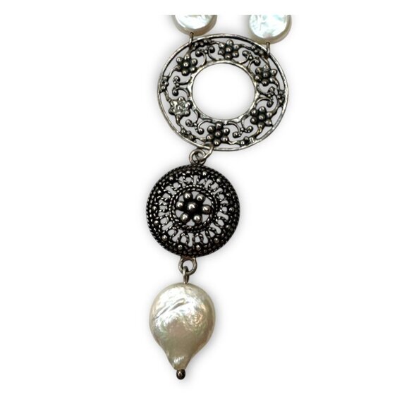 Neta Wolpe Handmade Coin Pearl Sterling Silver Necklace - Picture 7 of 10